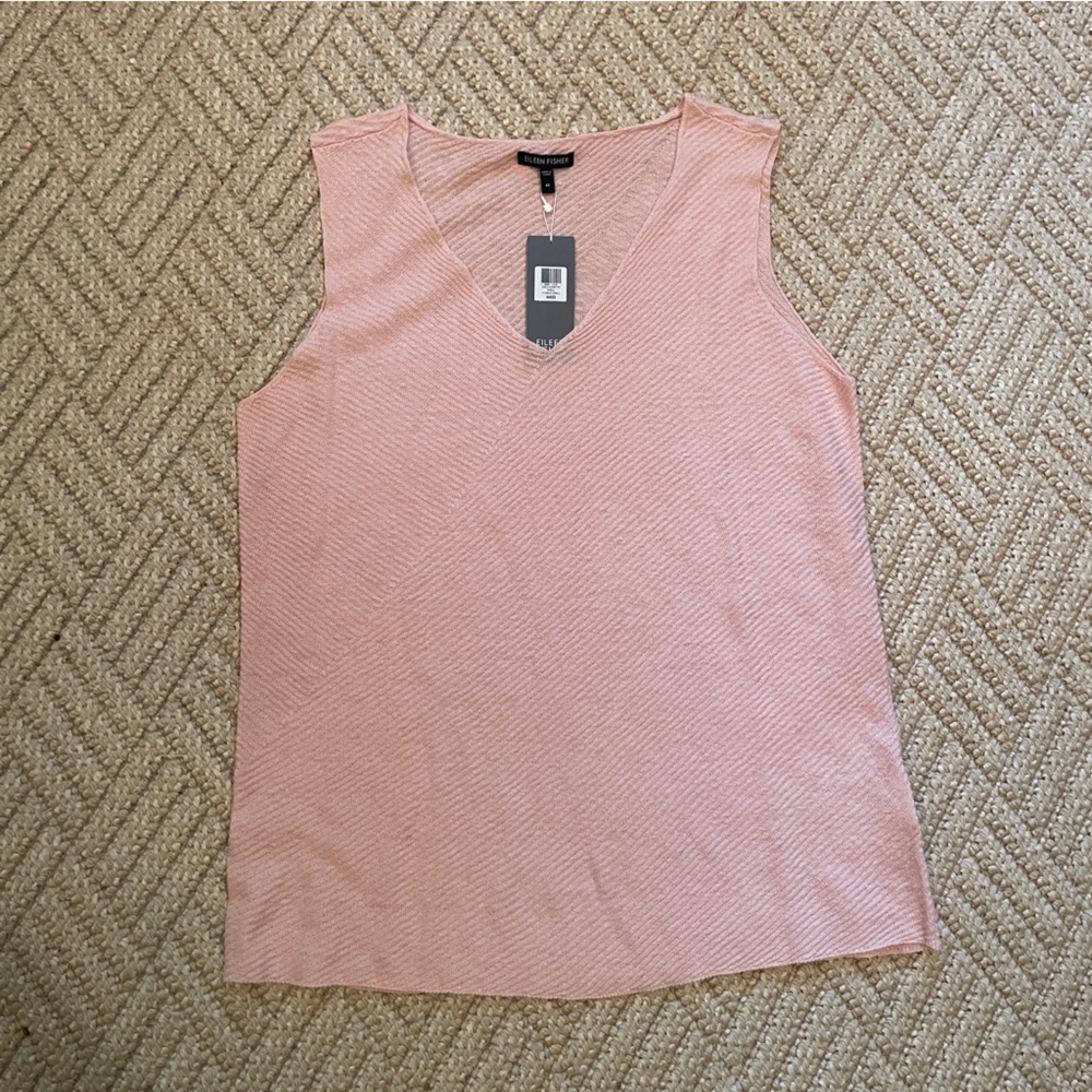 Eileen Fisher Pink V-Neck Sleeveless Sweater Top